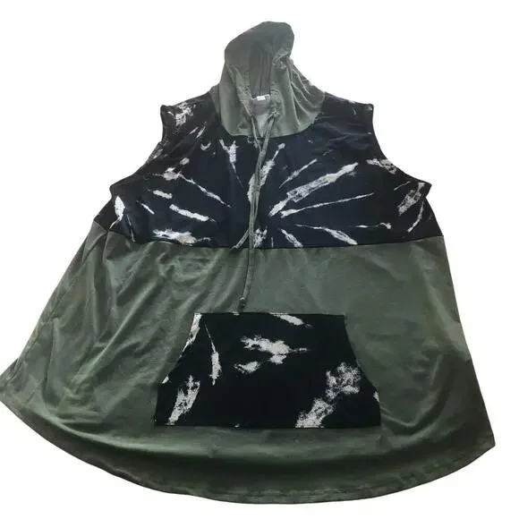 Lularoe 3XL Brittany Hoodie Sleeveless Pullover Geometric Army Green - Picture 1 of 7